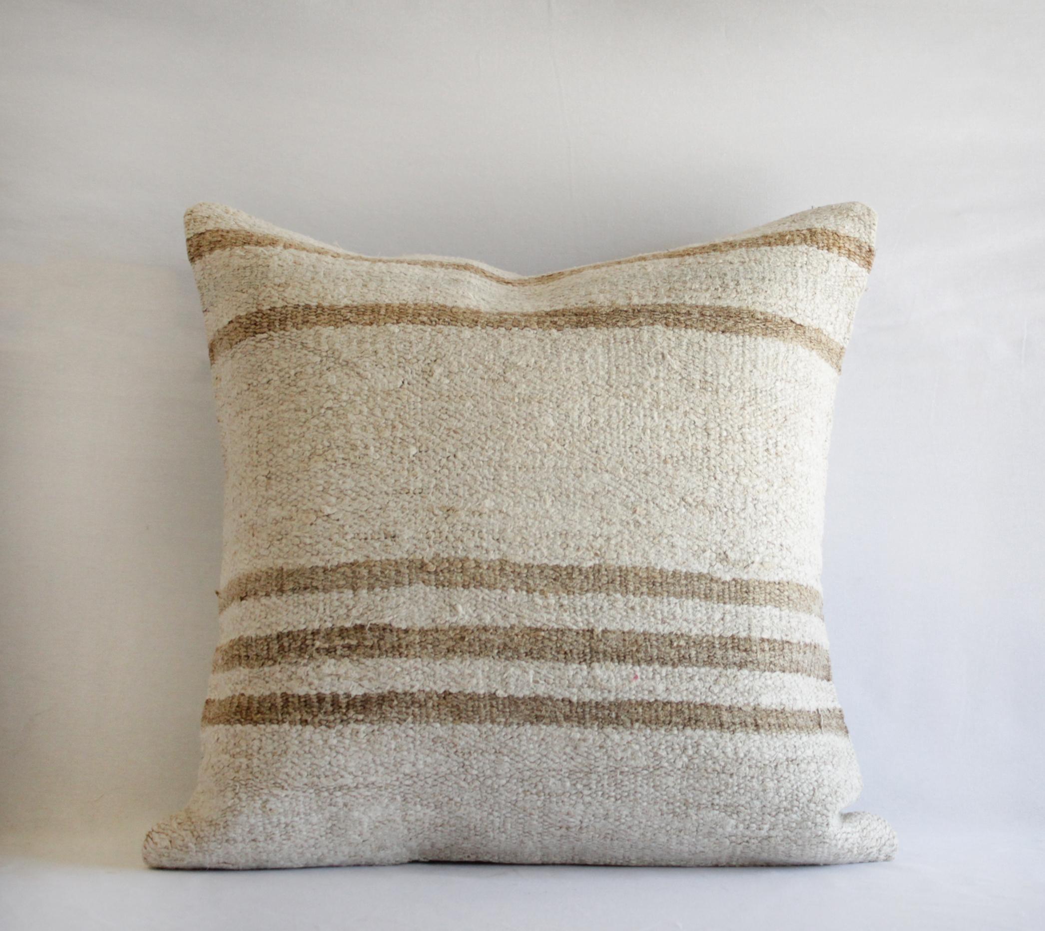 Vintage Minimalist Style Hemp Pillow grain sack style pillow cover. patches