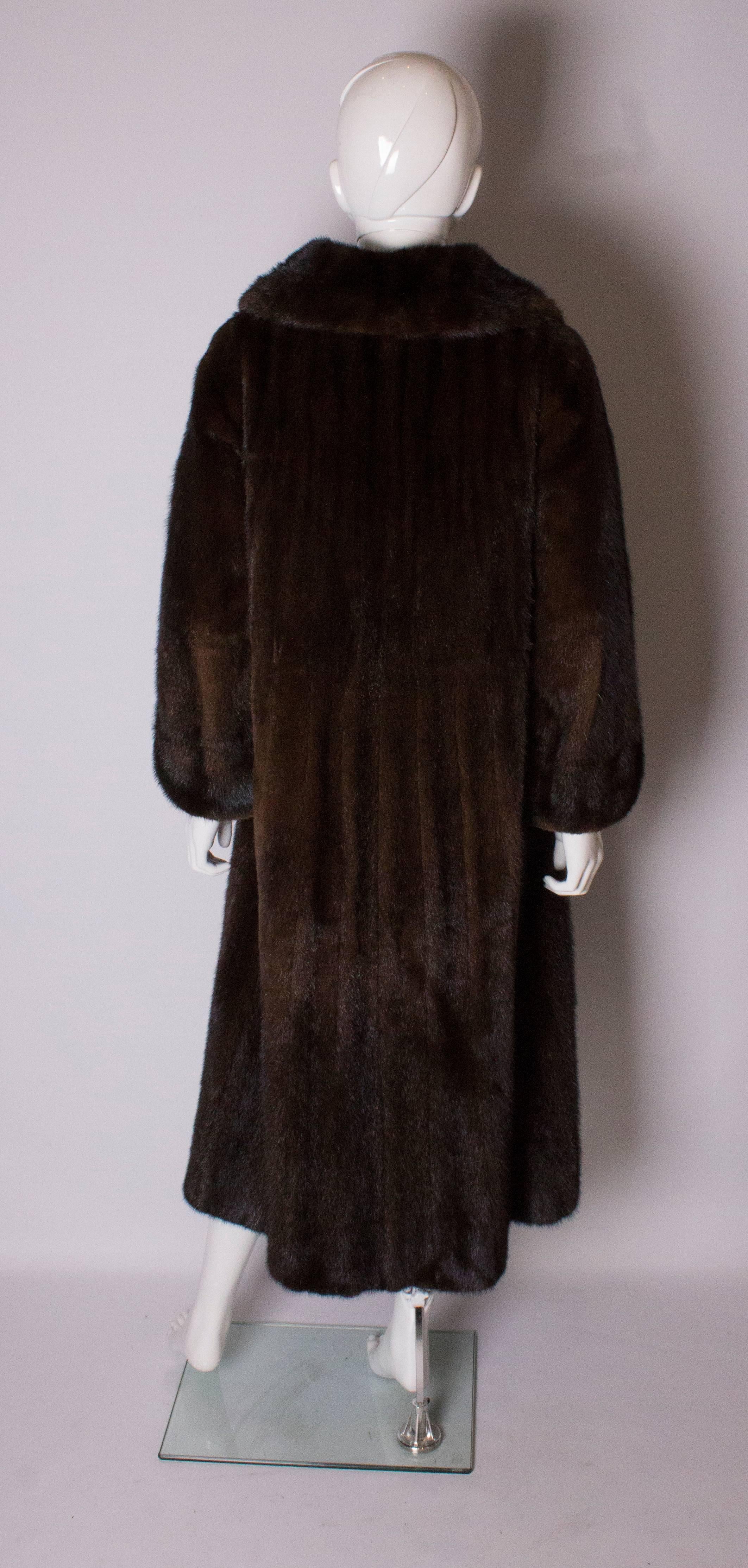 Black Vintage Mink Coat with Leather Belt For Sale