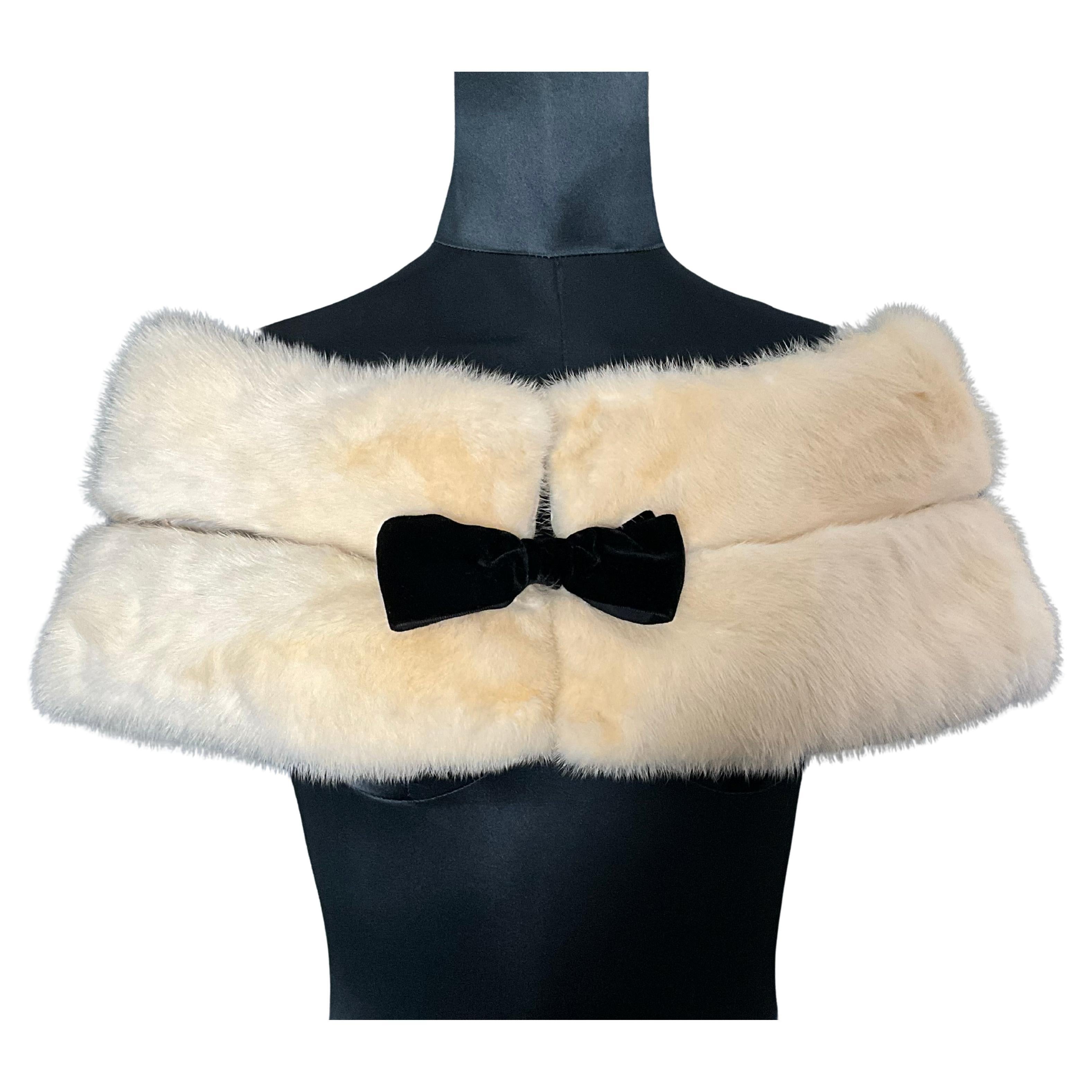 Vintage Mink Fur Stole with Black Bow For Sale