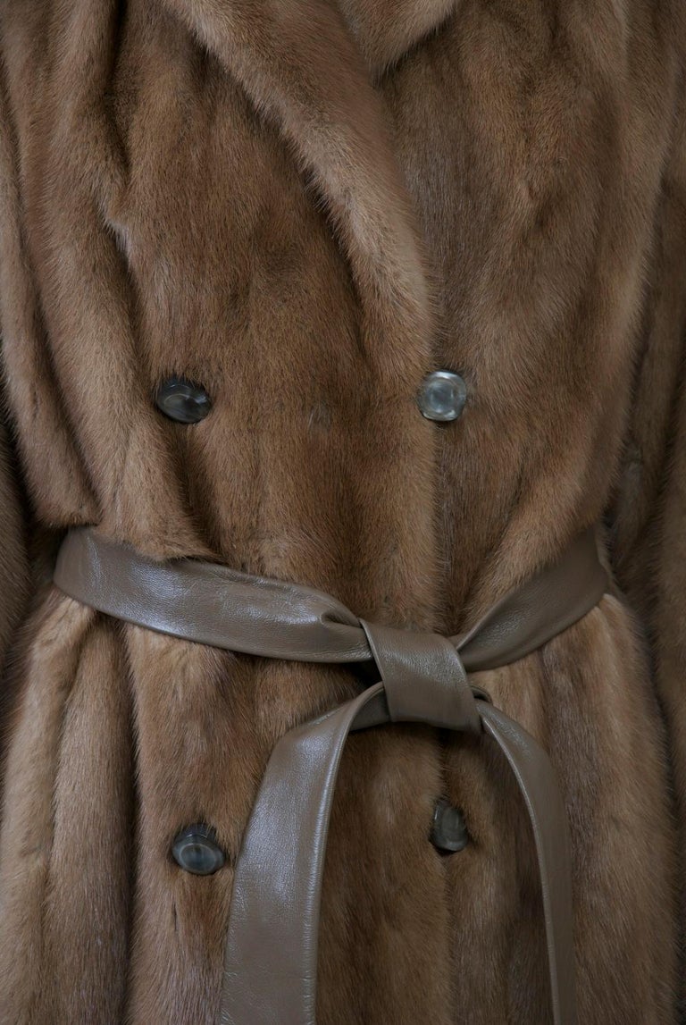 Brown 1970s Mink Jacket with Belt For Sale