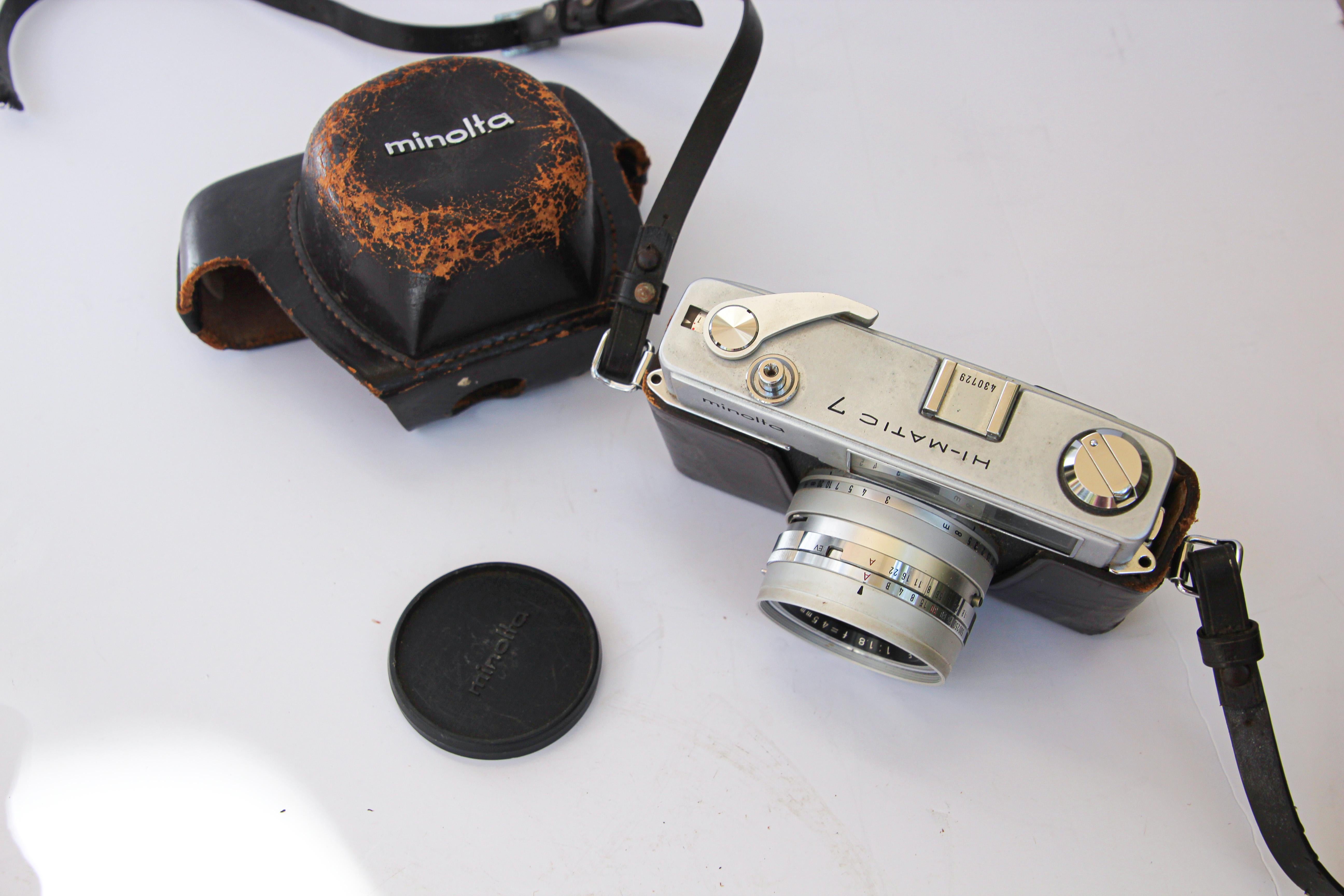 Vintage Minolta HI-MATIC 7 Filmkamera mit Ledertasche im Angebot 6