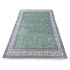 Tapis vintage 4 Lah Nain, noué à la main en combinaison de laine et de soie vert menthe