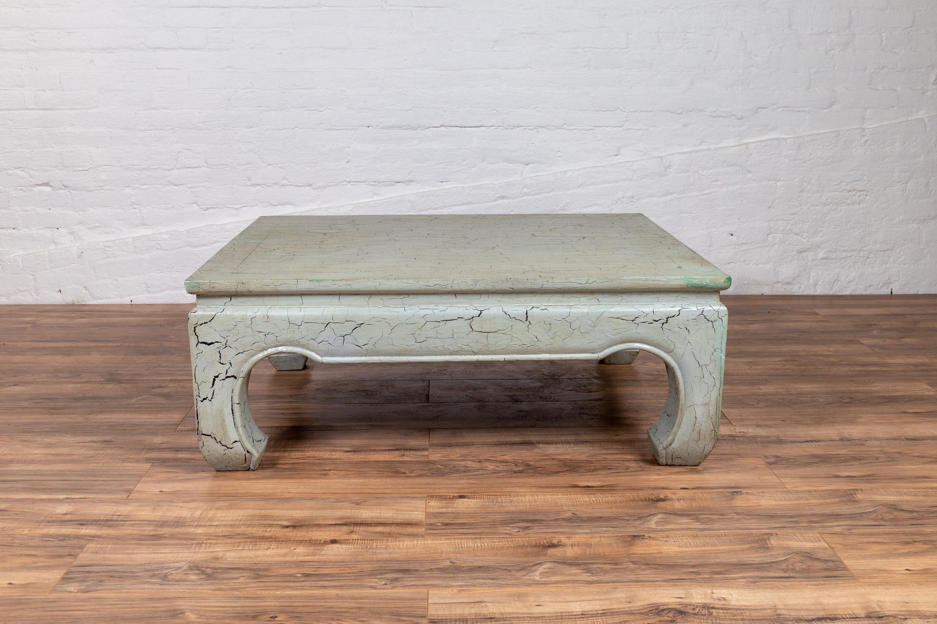 Vintage Mint Green Coffee Table from Thailand with Crackled Finish and Chow Legs For Sale 2
