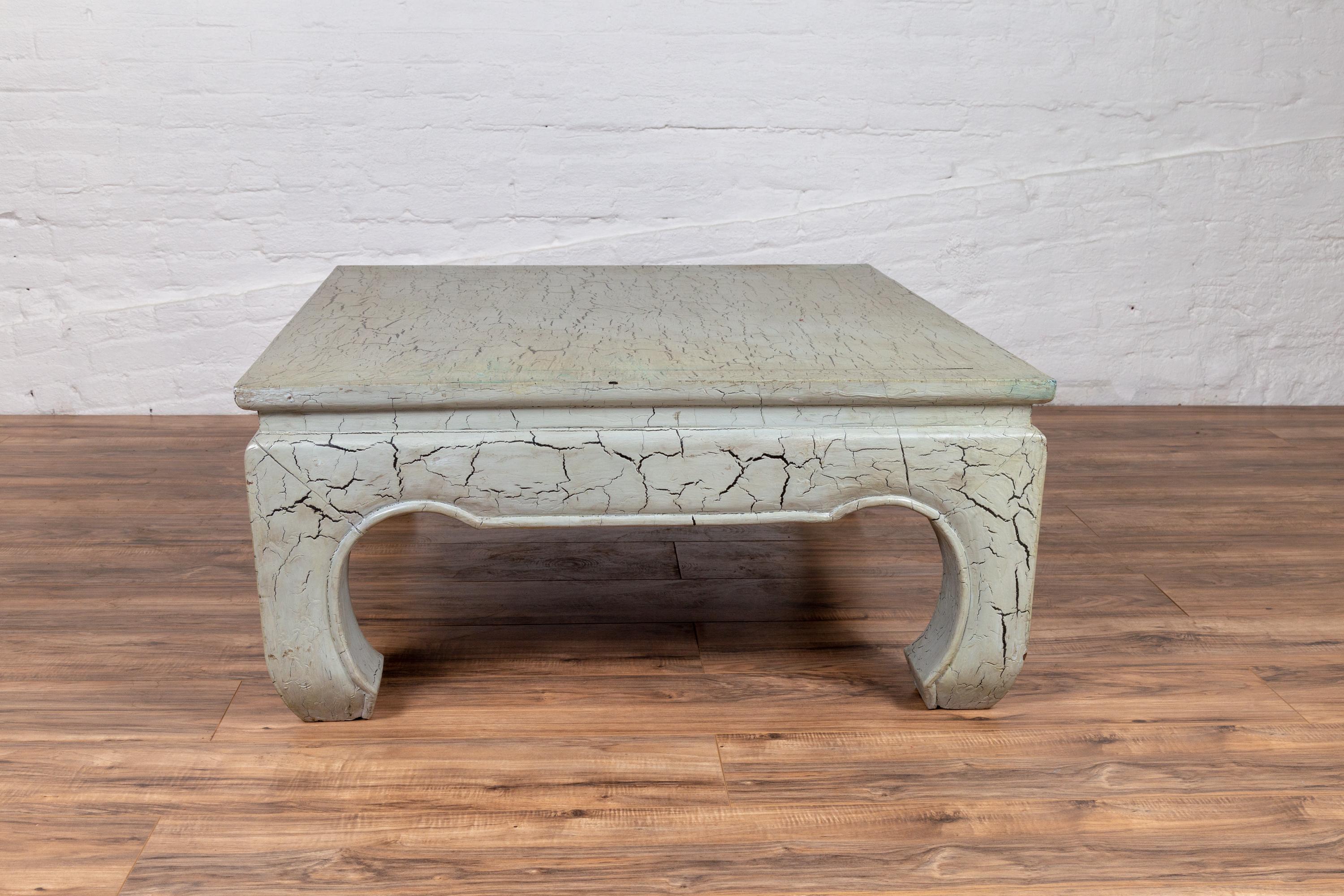 Vintage Mint Green Coffee Table from Thailand with Crackled Finish and Chow Legs For Sale 3