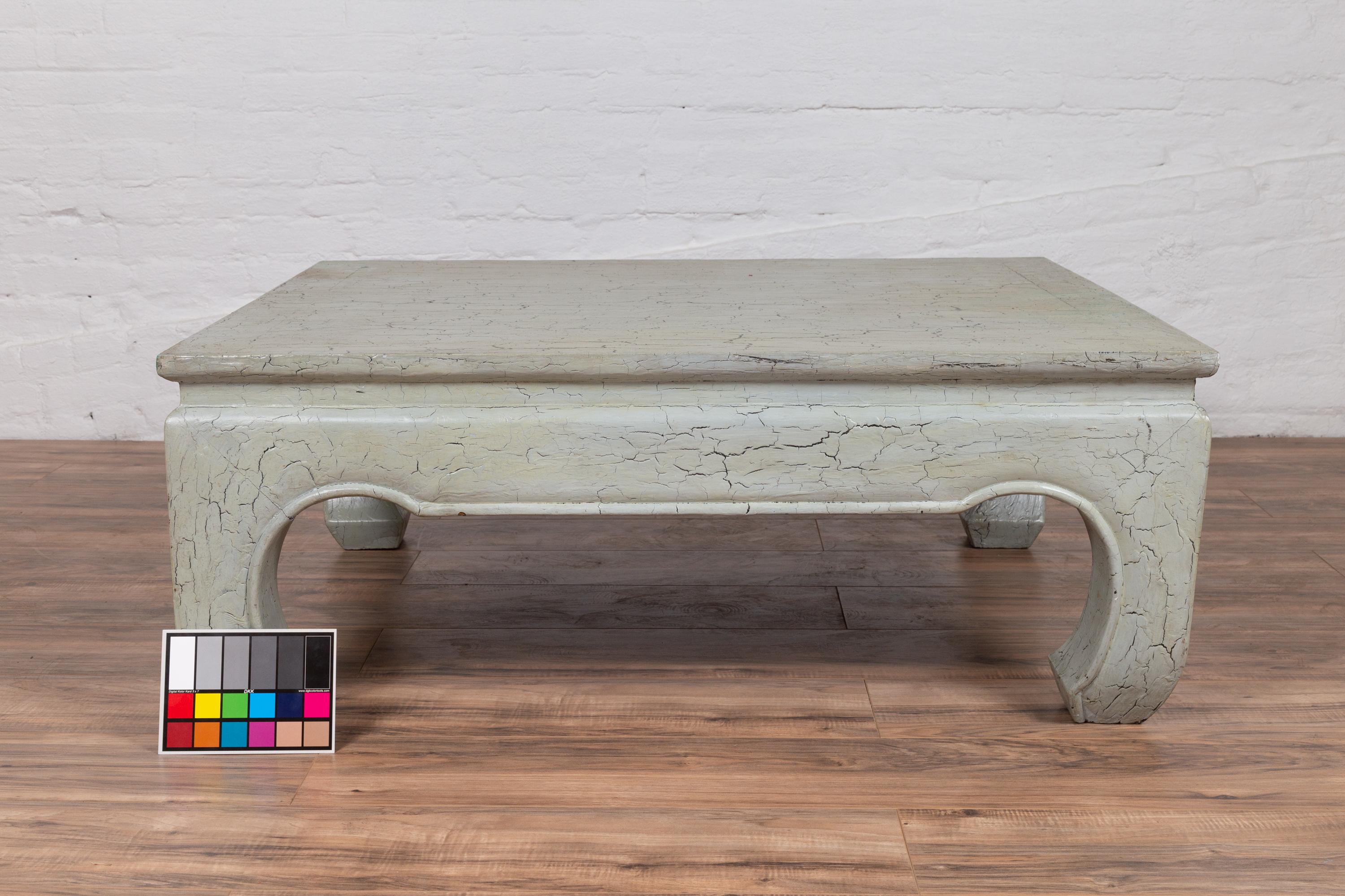 Vintage Mint Green Coffee Table from Thailand with Crackled Finish and Chow Legs For Sale 4