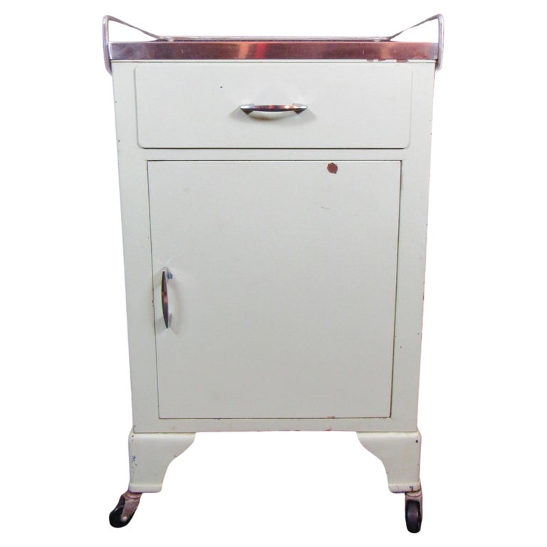 Vintage Mint Green Rolling Metal Medical For Sale at 1stDibs