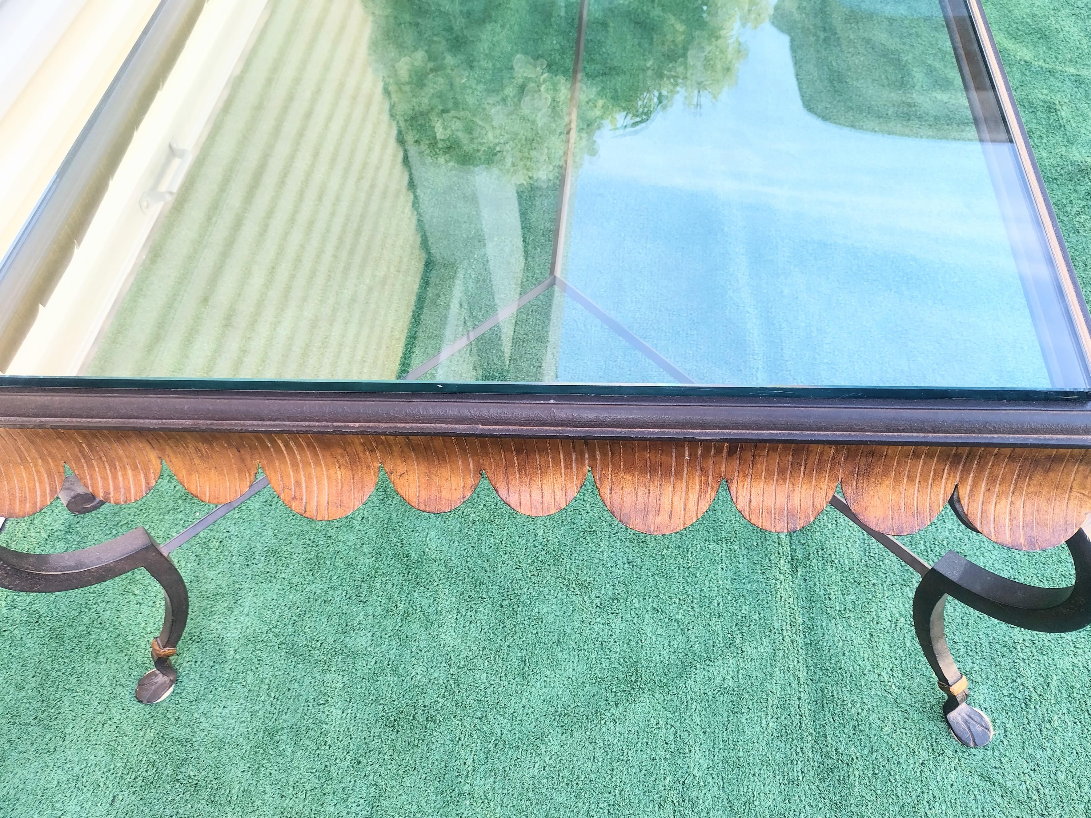 Glass Vintage Minton Spidell Gold Gilt scalloped edge massive iron coffee table