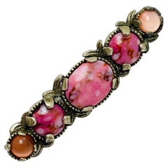 Vintage MIRACLE signed silver pink glass designer brooch
