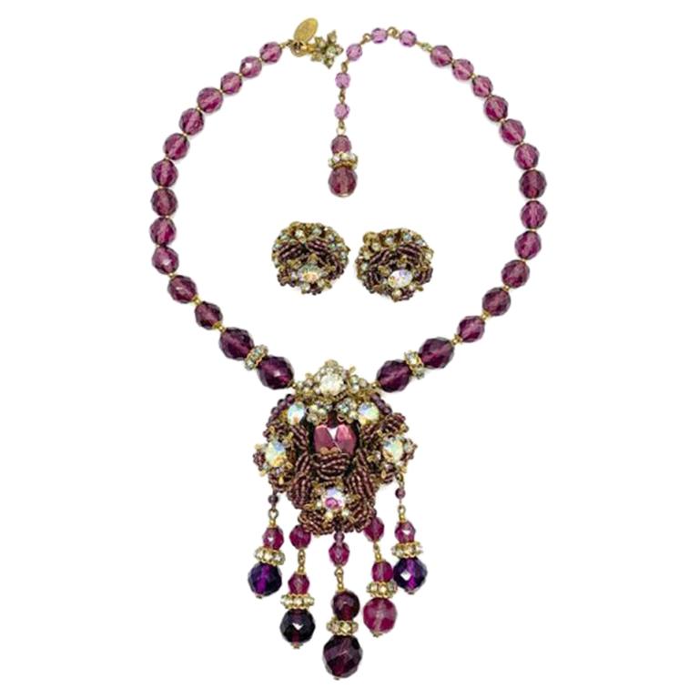 A spectacular Miriam Haskell Necklace and Earrings from the 1950s. Truly incredible style and craftsmenship. A remarkable life, Miriam Haskell opened her jewellery store in New York City in 1926. Her jewellery reverred as some of the most elegant,