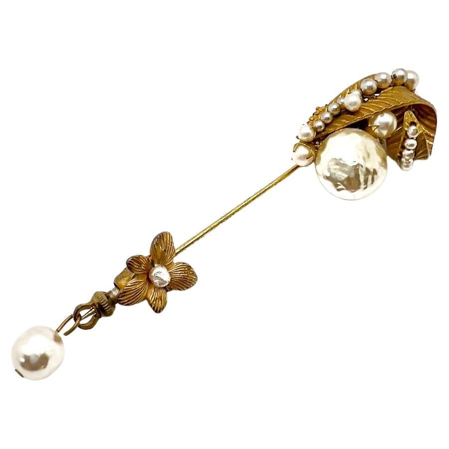 Vintage Miriam Haskell Baroque Pearl Droplet  Pin 1940s For Sale