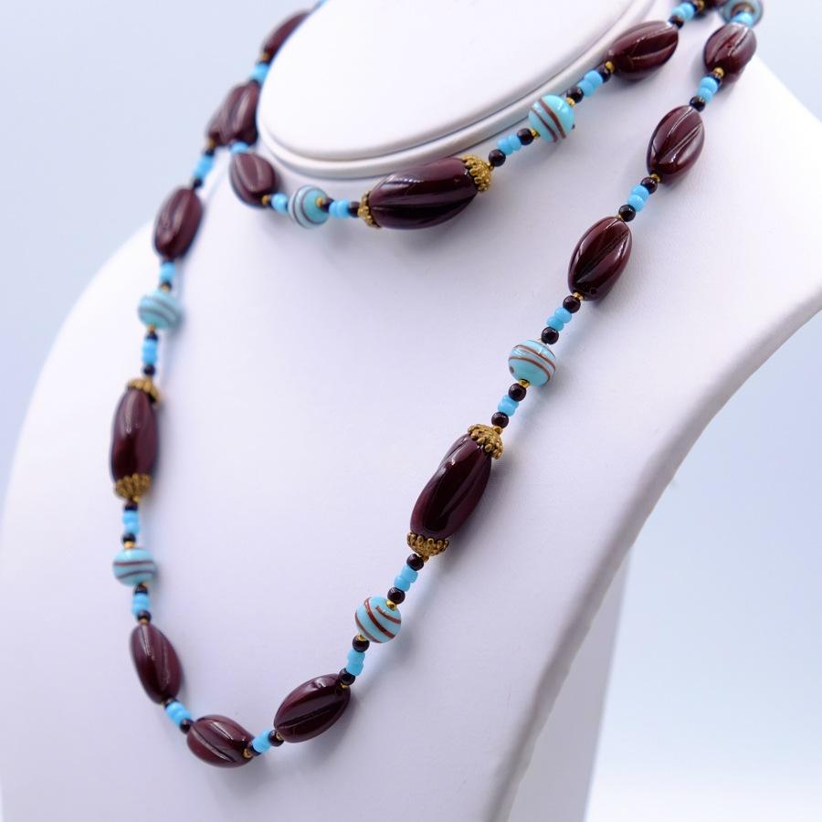 vintage blue glass bead necklace