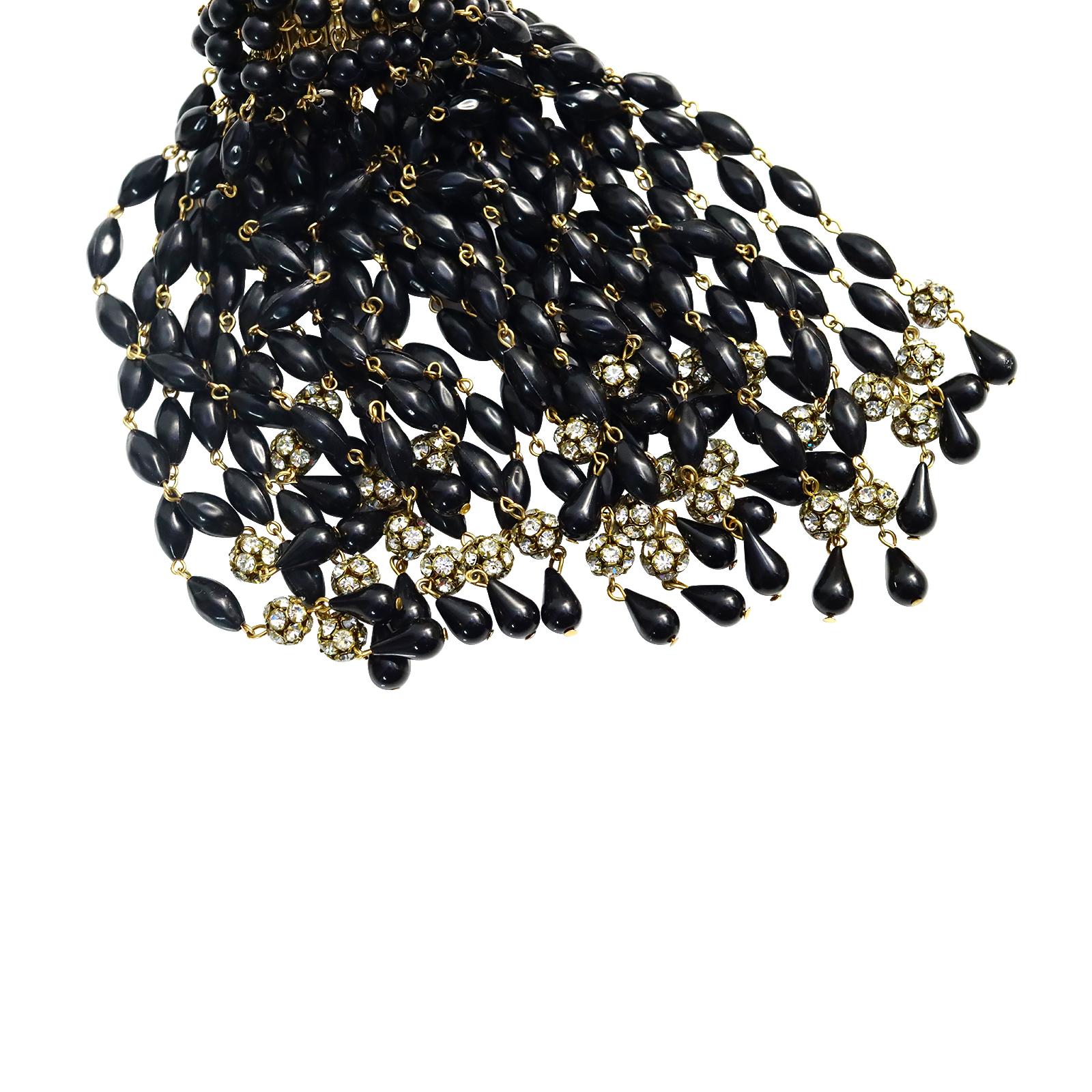 Vintage Miriam Haskell Dangling Black Beaded Diamante Bracelet Circa 1940s en vente 11