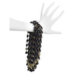 Vintage Miriam Haskell Pulsera de diamantes con cuentas negras colgantes Circa 1940s