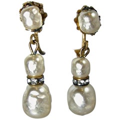 Vintage Miriam Haskell Faux Pearl Dangling Earrings