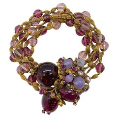 Vintage Miriam Haskell Floral Amethyst Multi-strand Glass Bracelet 1950s