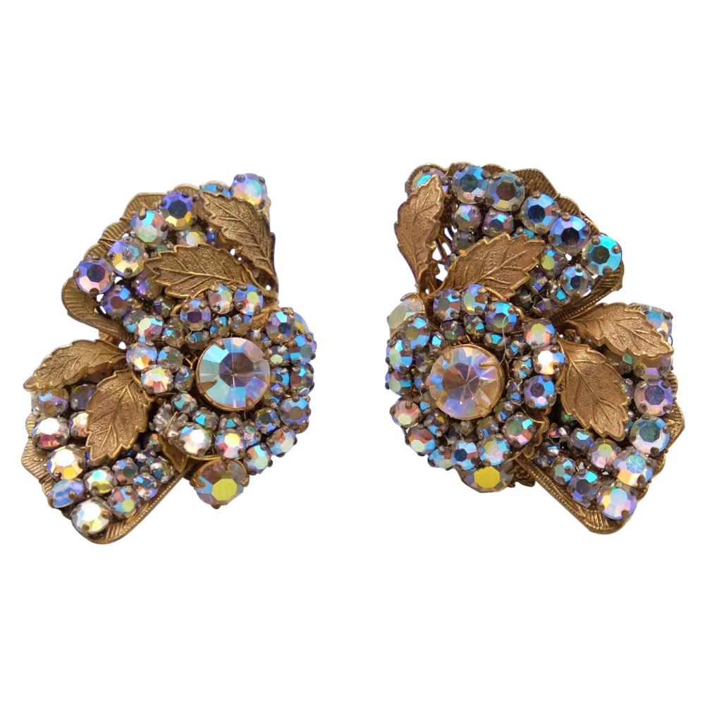 Vintage Miriam Haskell Flower Massive Earrings For Sale