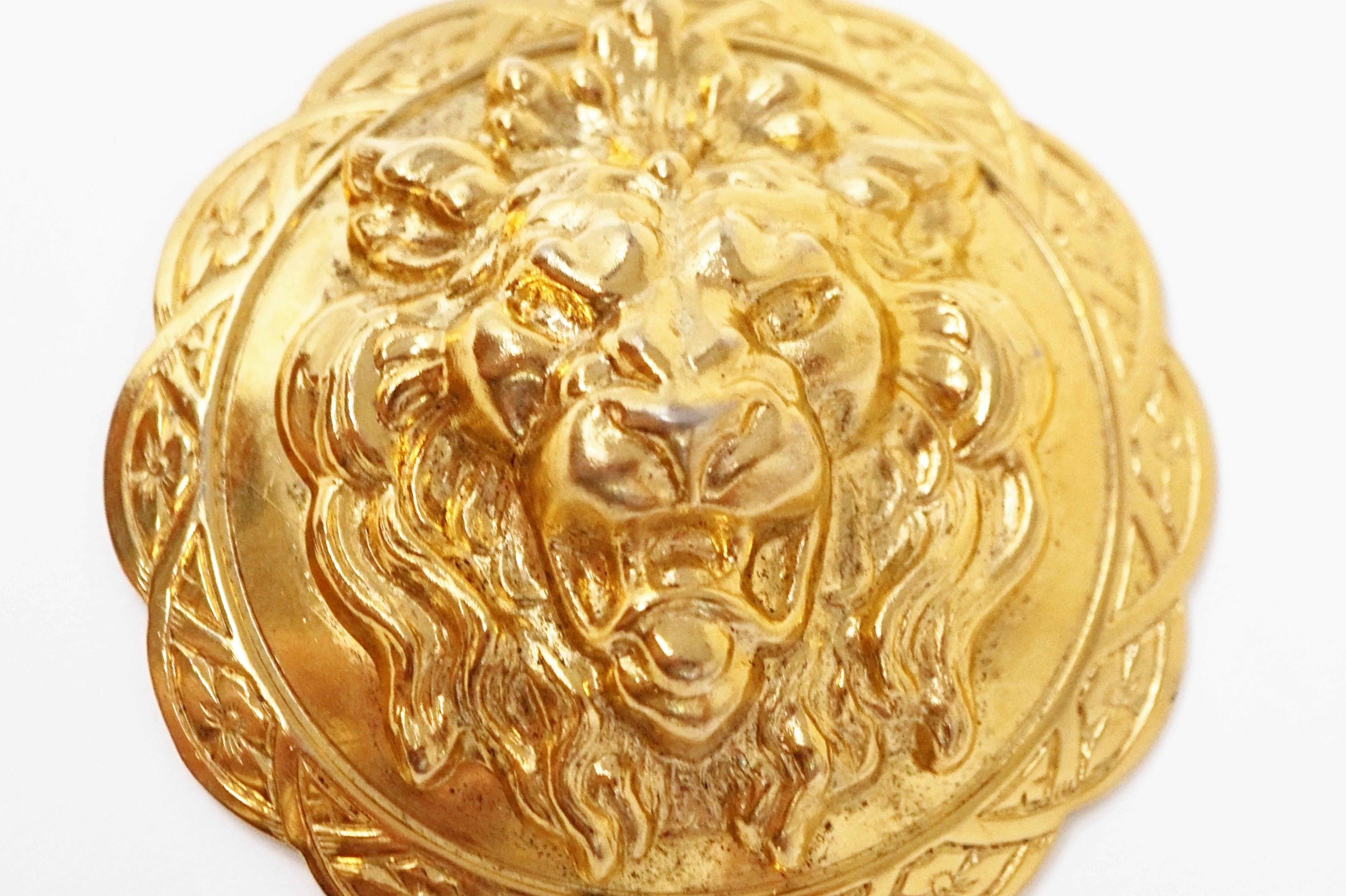 Vintage Miriam Haskell Gilded Lion Pendant Necklace, Signed, 1970s 5