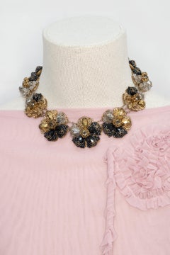 Vintage Miriam Haskell Gilt Filigree Black and Gold Glass Statement Necklace