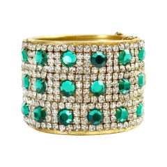 Vintage Miriam Haskell Gold Diamante Emerald Green Bracelet Circa 1950s