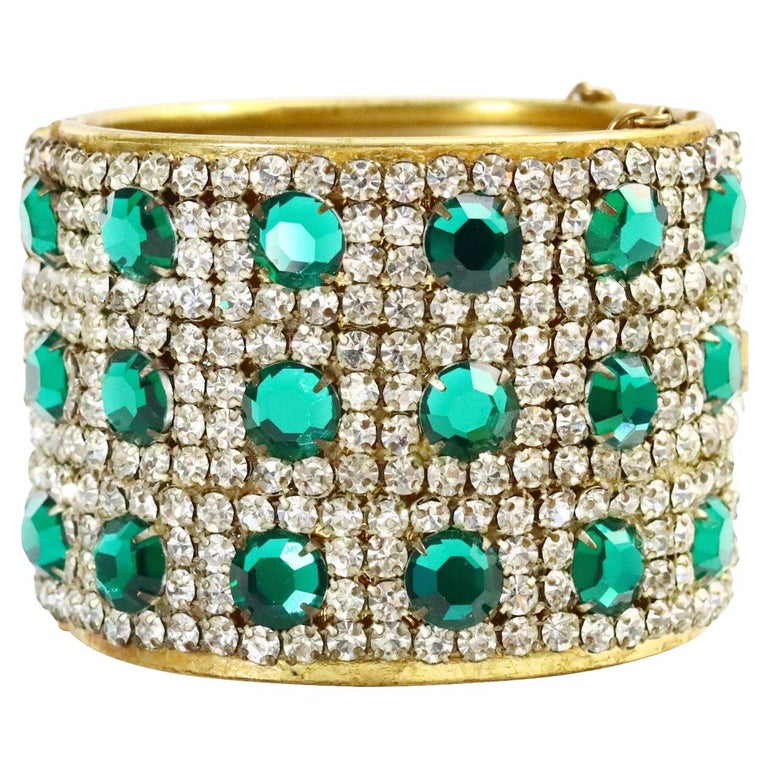 Vintage Miriam Haskell Gold Diamante Emerald Green Bracelet Circa 1950s ...