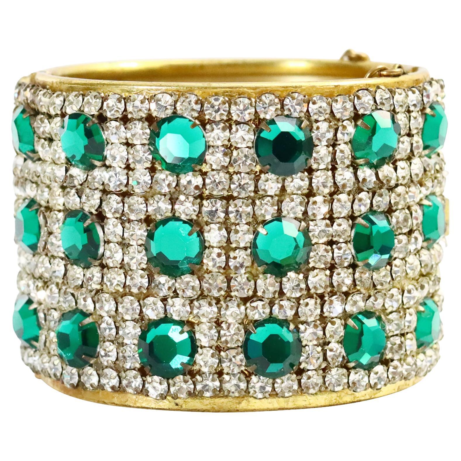 Miriam Haskell Vintage Gold-Diamant-Smaragd-Grün-Armband, ca. 1950er Jahre