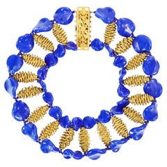 Vintage Miriam Haskell Gold Tone with Blue Lapis Beads Collar Necklace