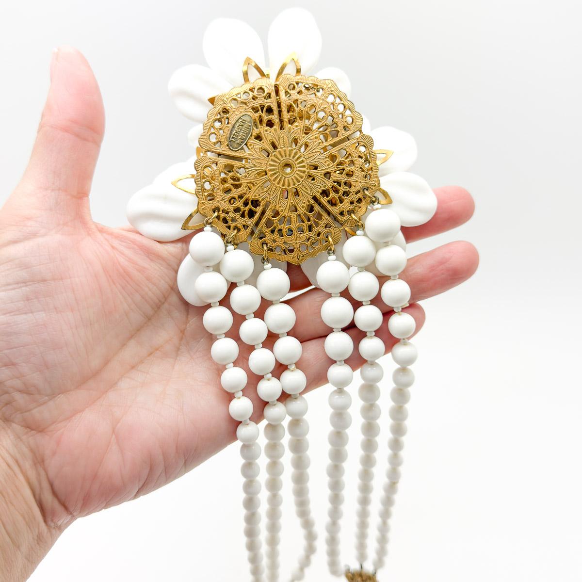 Vintage Miriam Haskell Grand Milk Glass Floral Corsage Necklace