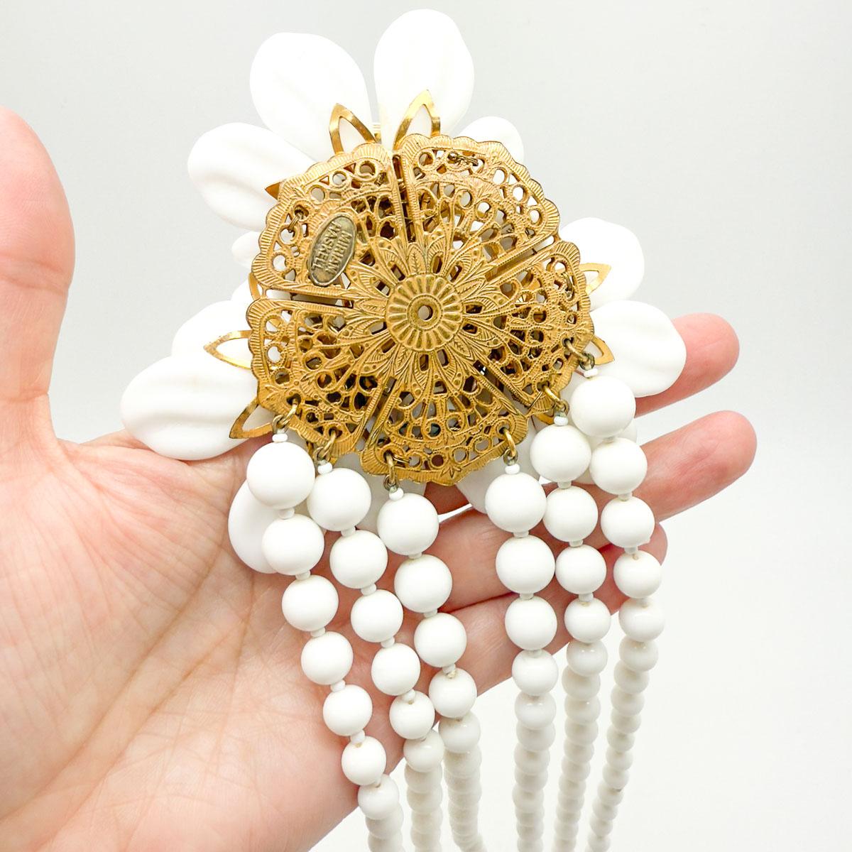Vintage Miriam Haskell Grand Milk Glass Floral Corsage Necklace