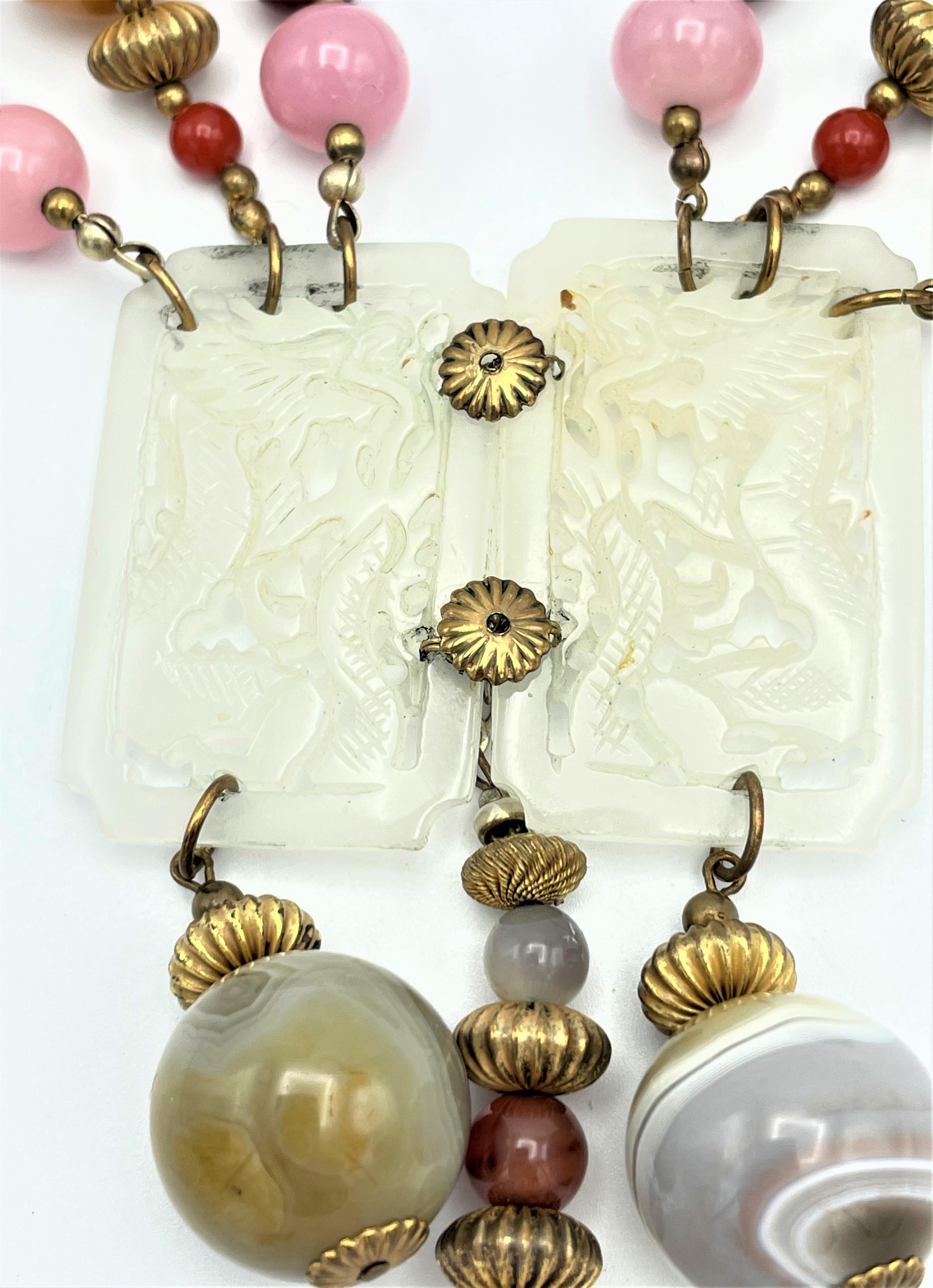 Miriam Haskell Vintage-Halskette, Achat und Glasperlen, Jade ähnlich  1950er Jahre USA im Angebot 2