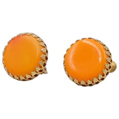 Vintage Miriam Haskell Orange Glass Earrings 1960s