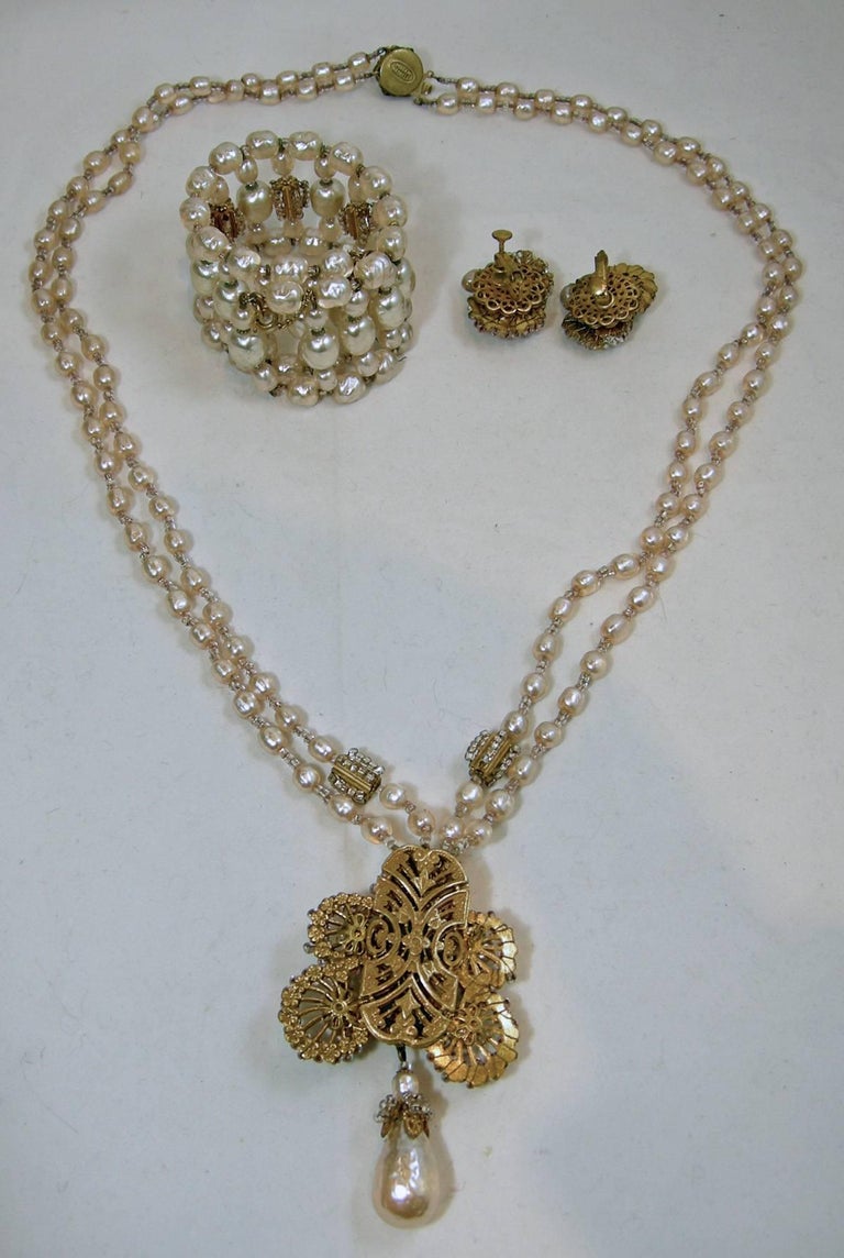 Vintage Miriam Haskell Parure – Necklace, Earrings and Bracelet at ...
