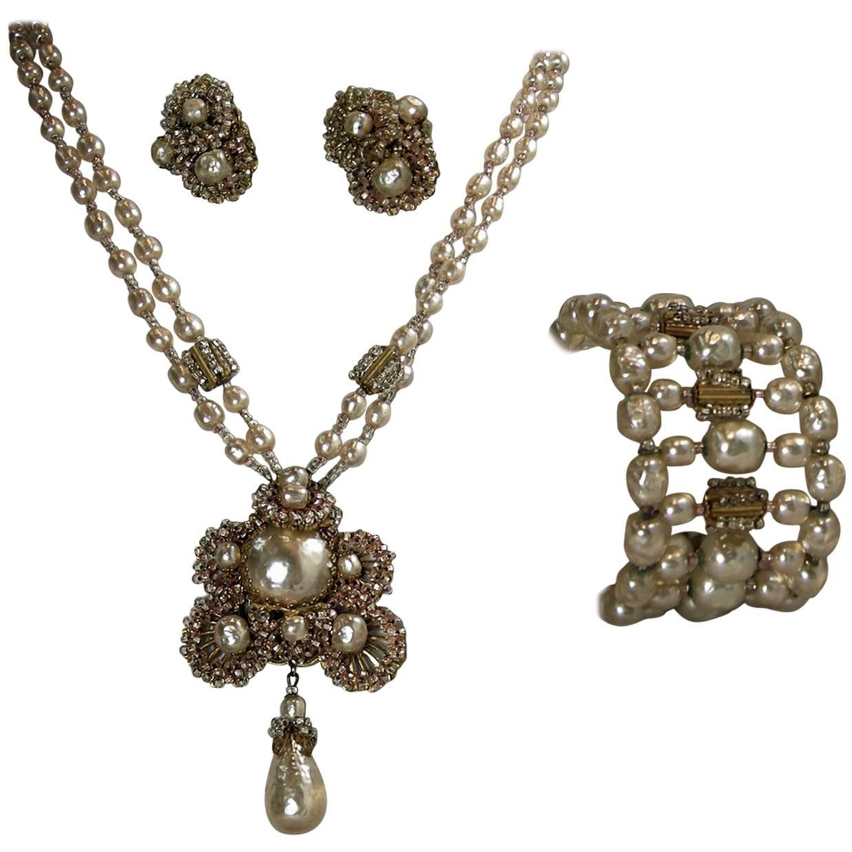 Vintage Miriam Haskell Parure – Necklace, Earrings 
Bracelet