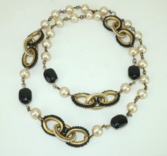 Vintage MIRIAM HASKELL Pearl & Black Beaded Chain Necklace
