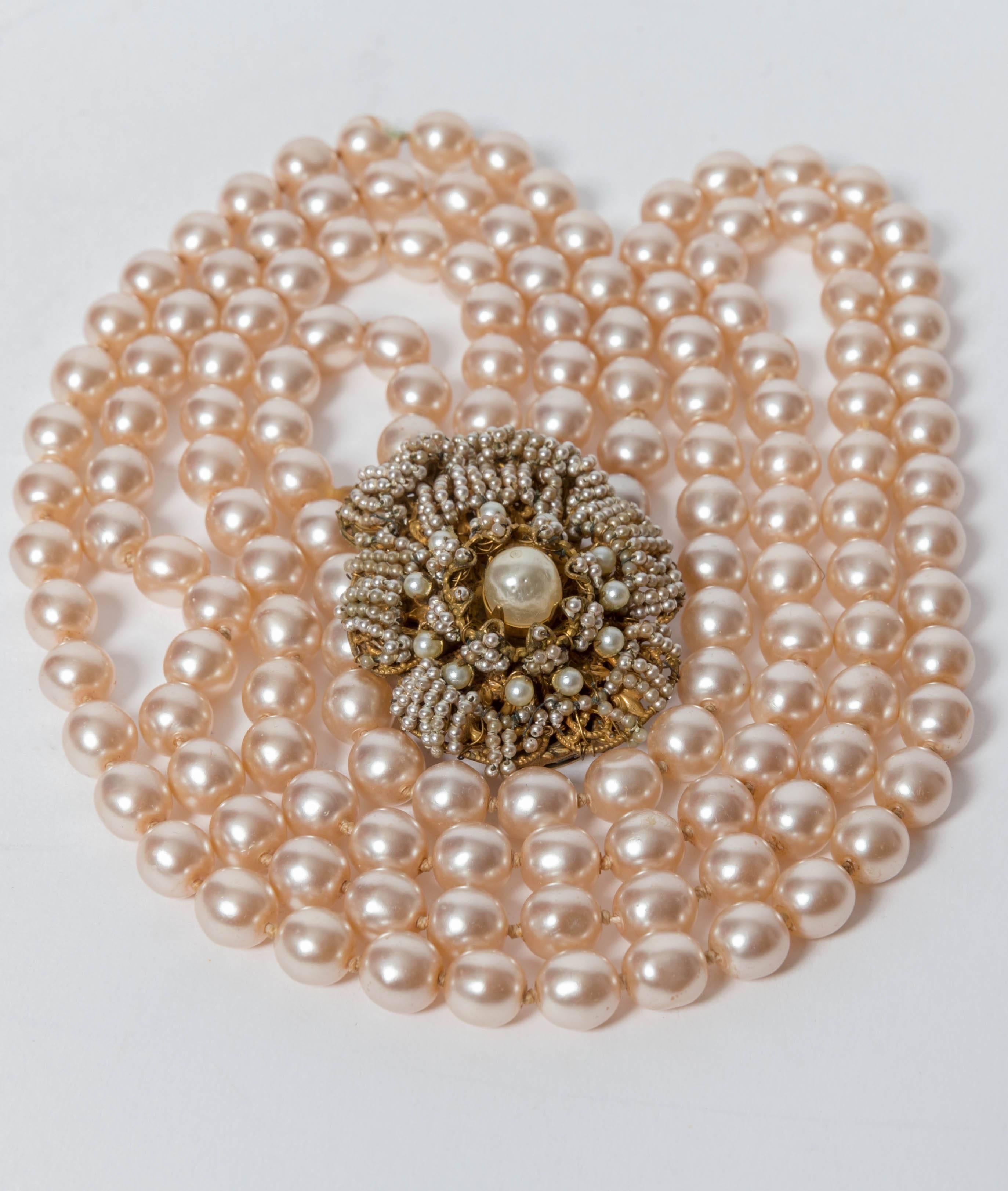 Miriam Haskell Vintage Pearl Rope Necklace with Seed Pearl Clasp  3