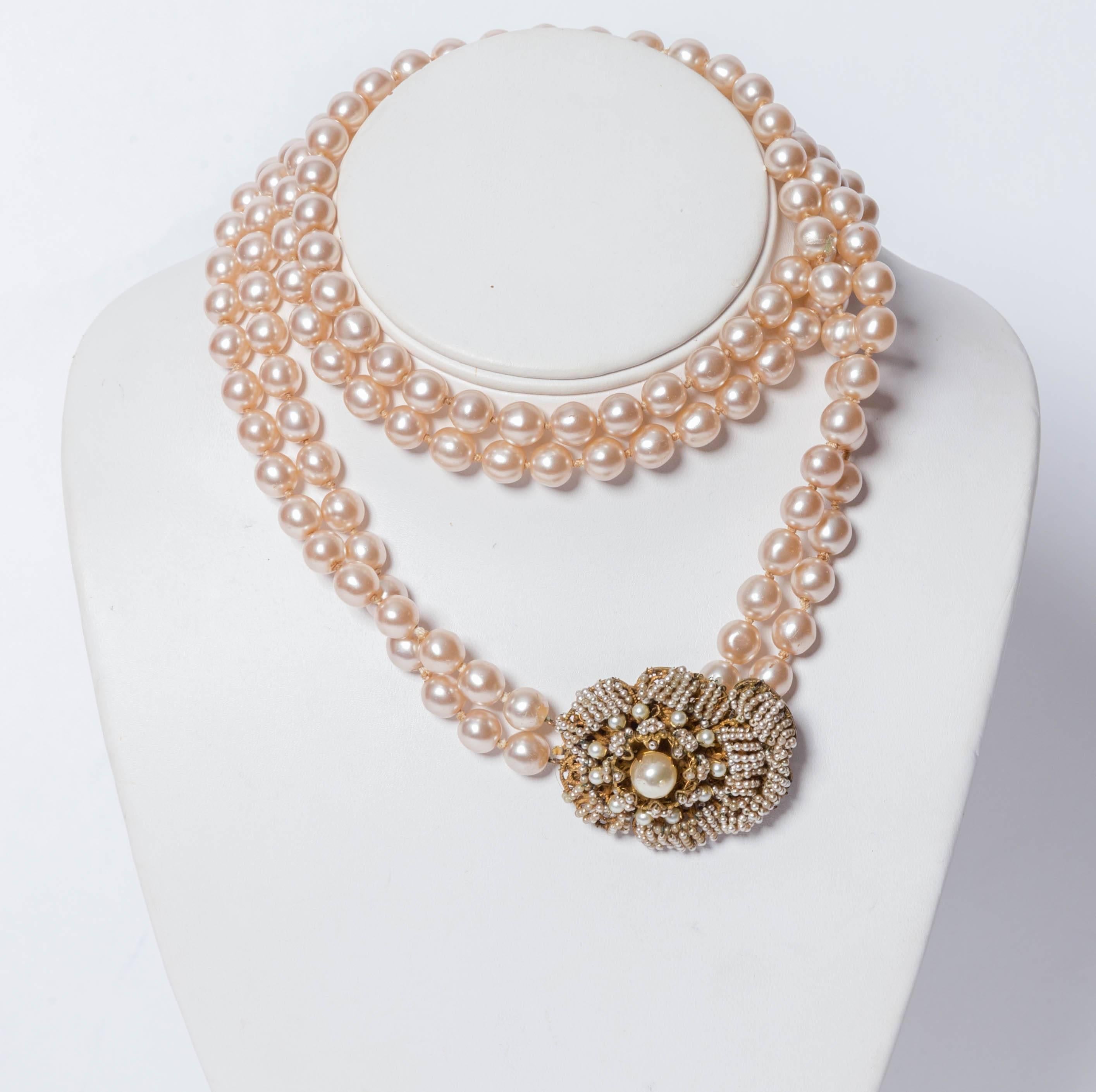 Vintage Miriam Haskell Double Rope Pearl Necklace with Seed Pearl Clasp
Condition is excellent.
Clasp measures 1.5 x 1.75 inches.
Rope drop 14 inches 