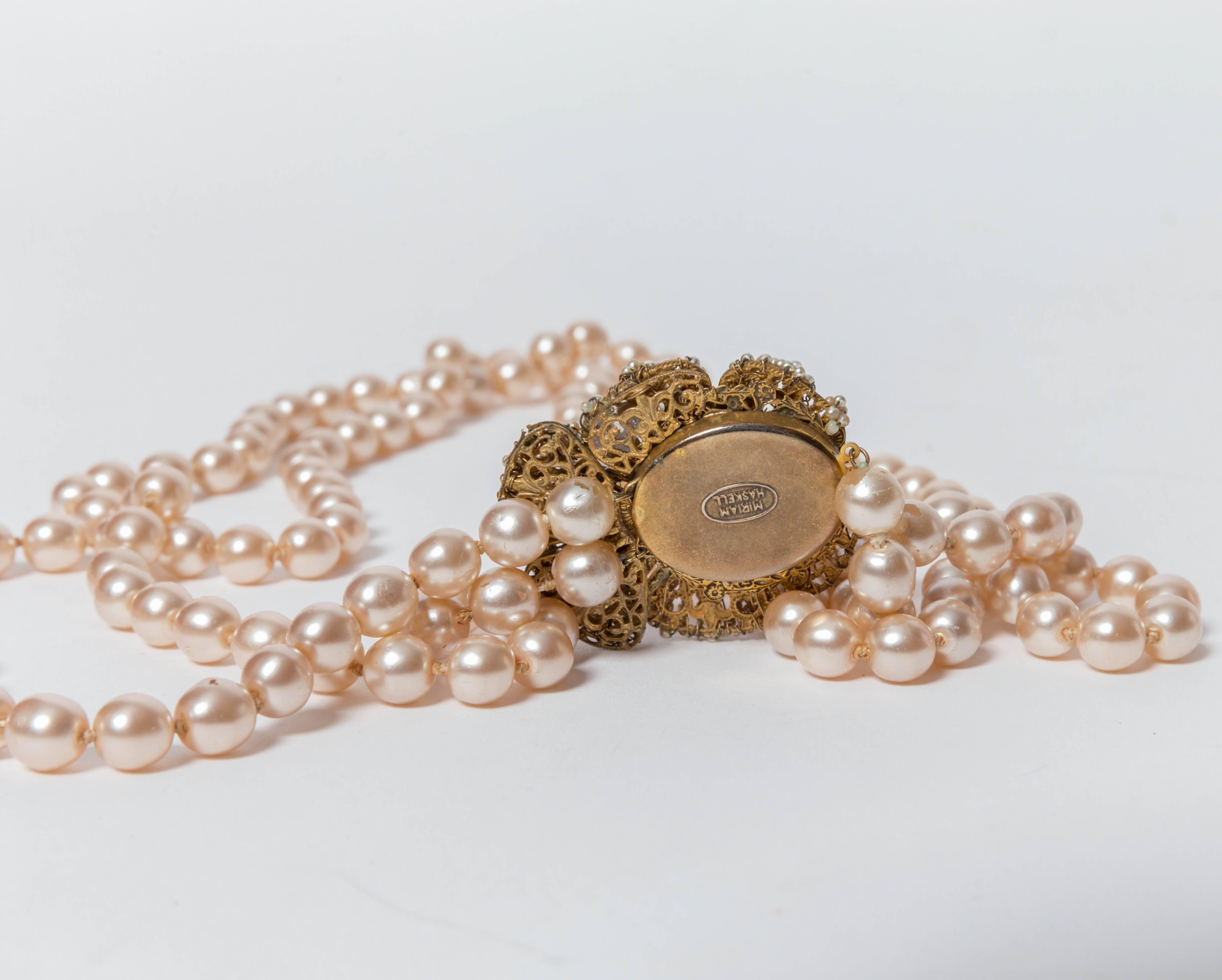 Miriam Haskell Vintage Pearl Rope Necklace with Seed Pearl Clasp  In Excellent Condition In Westhampton Beach, NY