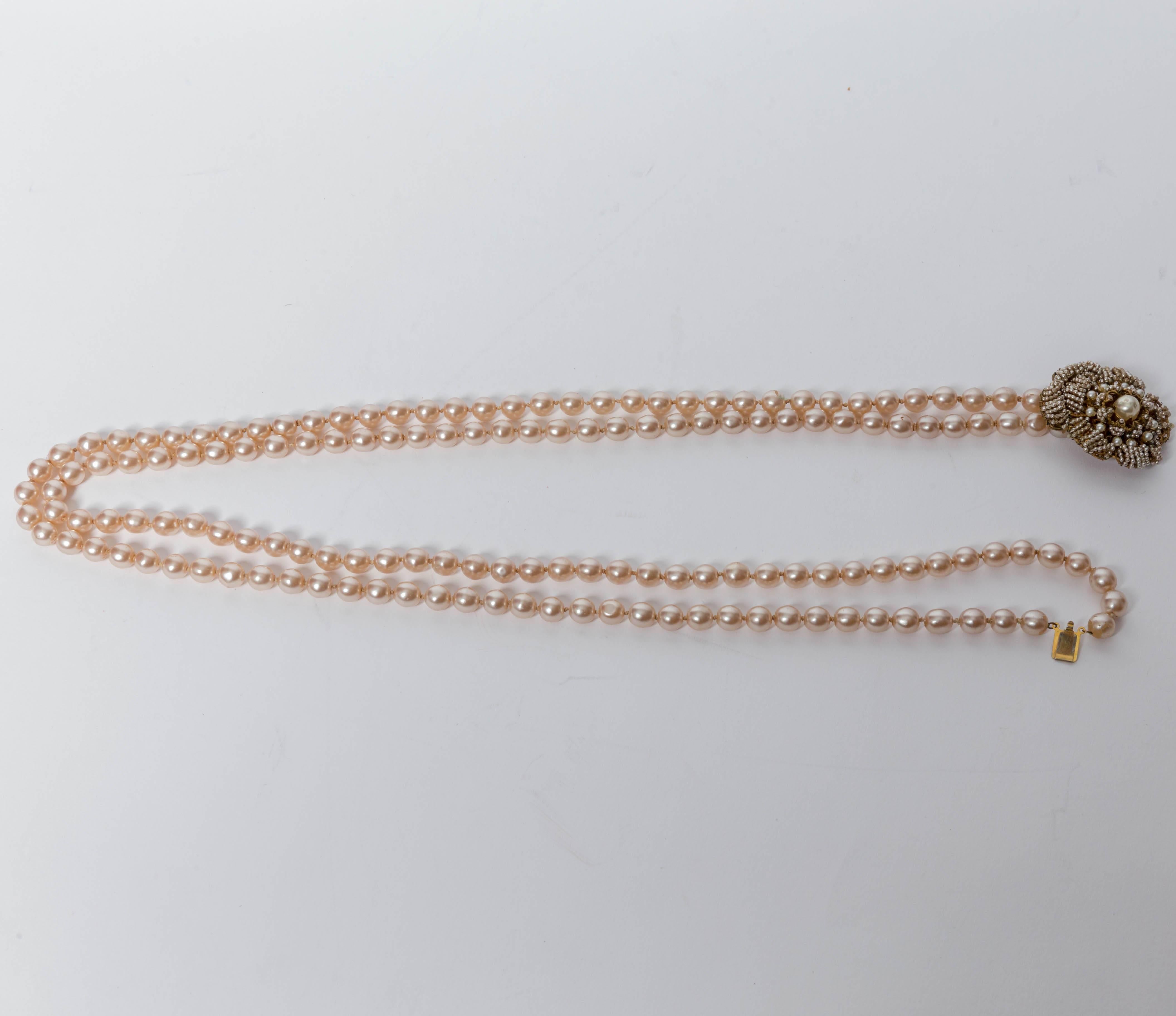 Miriam Haskell Vintage Pearl Rope Necklace with Seed Pearl Clasp  2