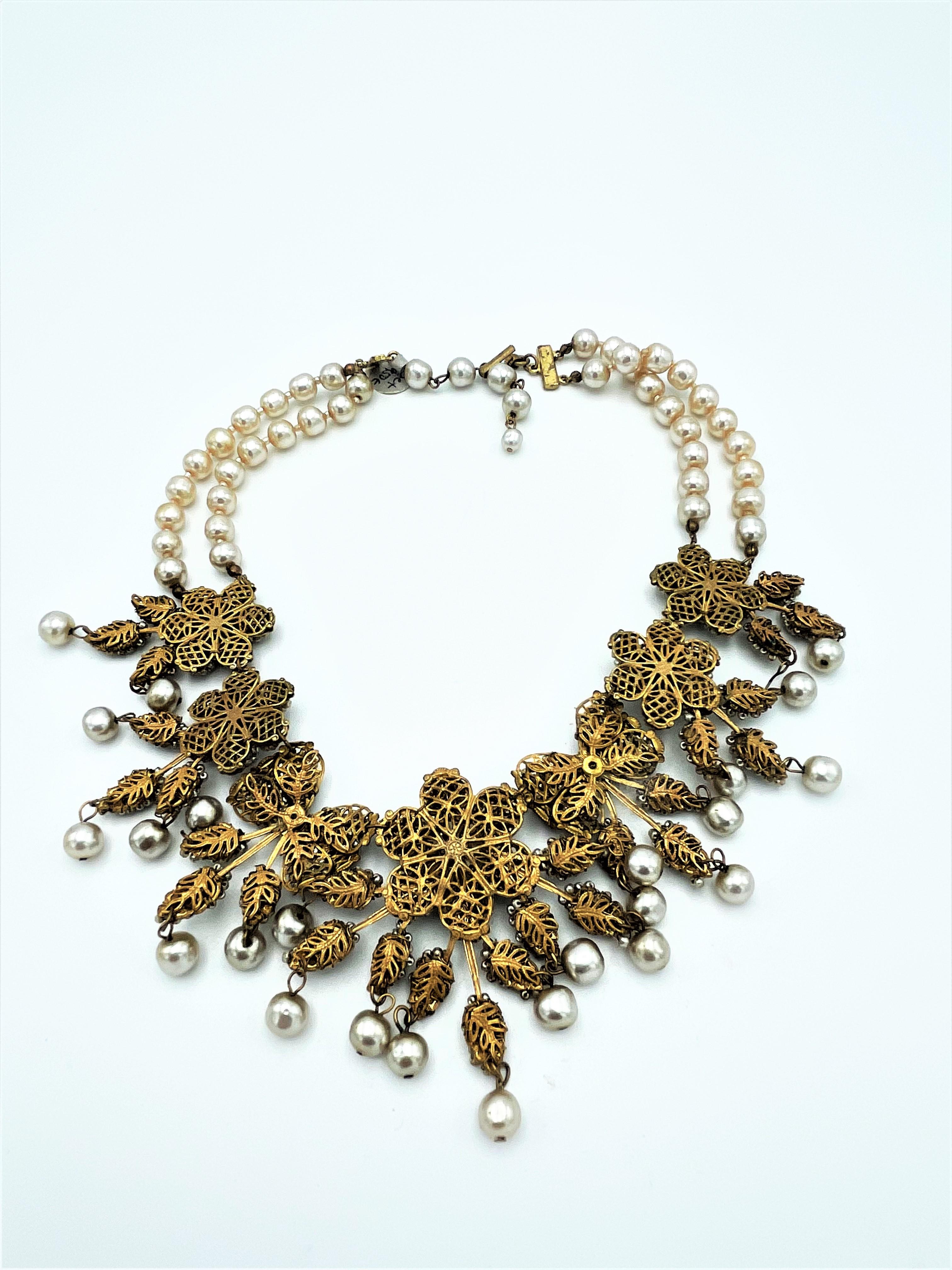 Vintage Miriam Haskell set, necklace and clip-on earing collectore pieces, 1940s For Sale 2
