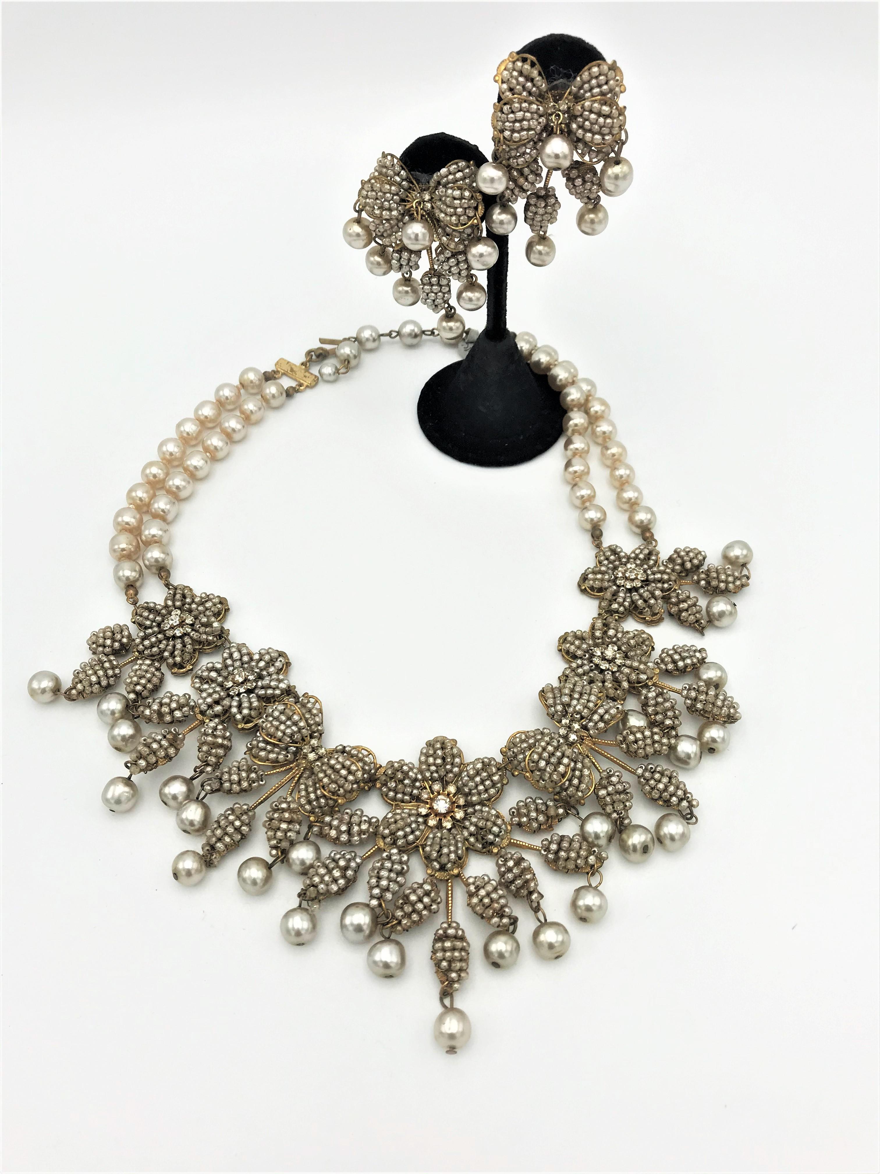 Miriam Haskell Vintage-Set, Halskette und Ohrclips für Sammlerstücke, 1940er Jahre im Zustand „Hervorragend“ im Angebot in Stuttgart, DE