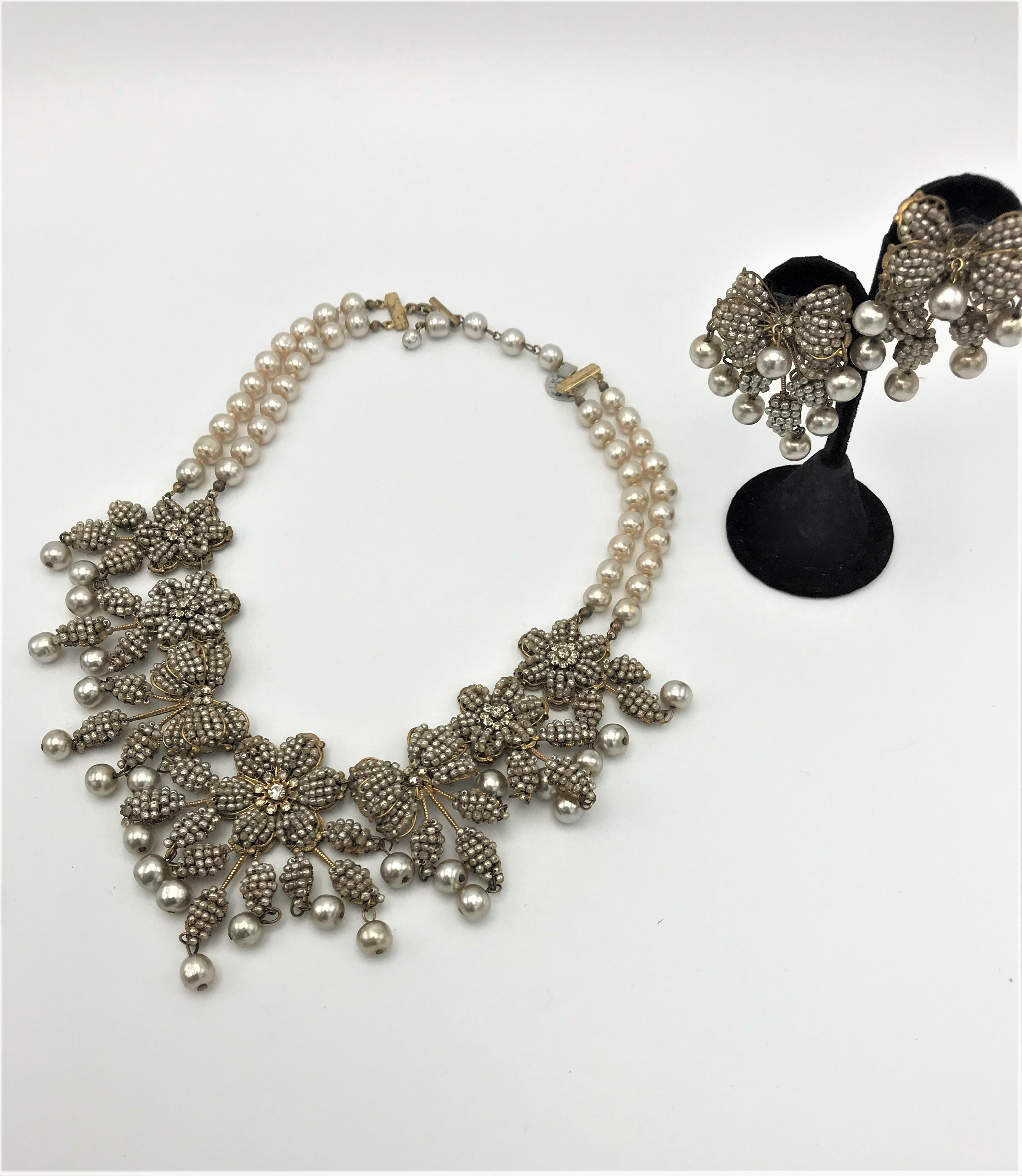 Miriam Haskell Vintage-Set, Halskette und Ohrclips für Sammlerstücke, 1940er Jahre Damen im Angebot