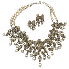 Miriam Haskell Vintage-Set, Halskette und Ohrclips für Sammlerstücke, 1940er Jahre