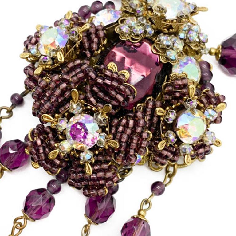 Vintage Miriam Haskell Statement Amethyst Crystal Necklace & Earrings 1950s im Angebot 1