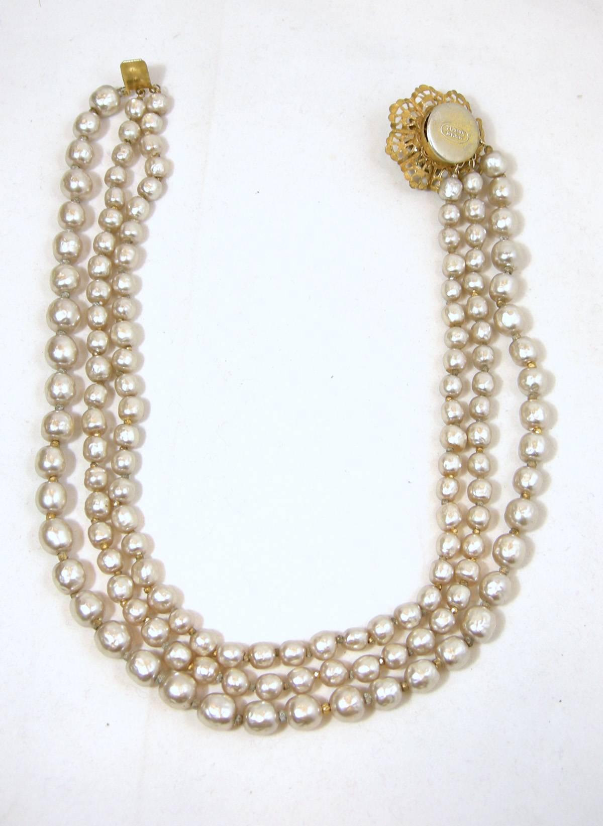 three strand pearl necklace vintage