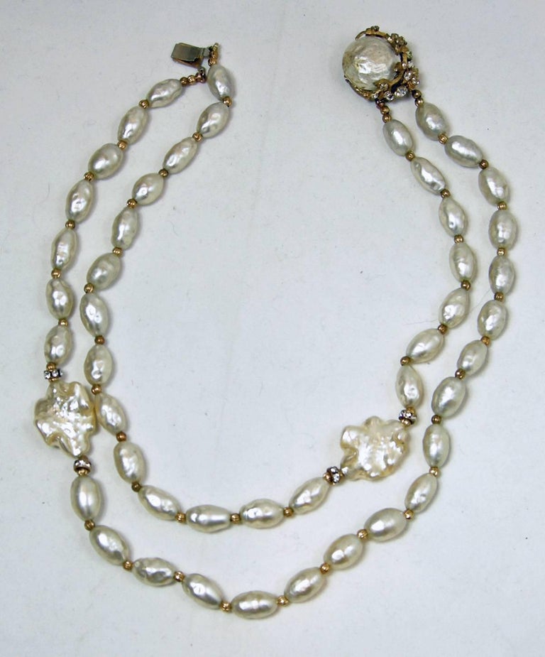 Vintage Miriam Haskell Two Strand Faux Baroque Pearl Necklace at 1stDibs