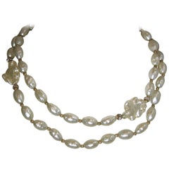 Vintage Miriam Haskell Two Strand Faux Baroque Pearl Necklace