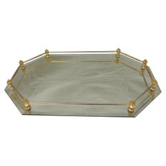 Vintage Mirror and Brass Vanity Octagonal Tray