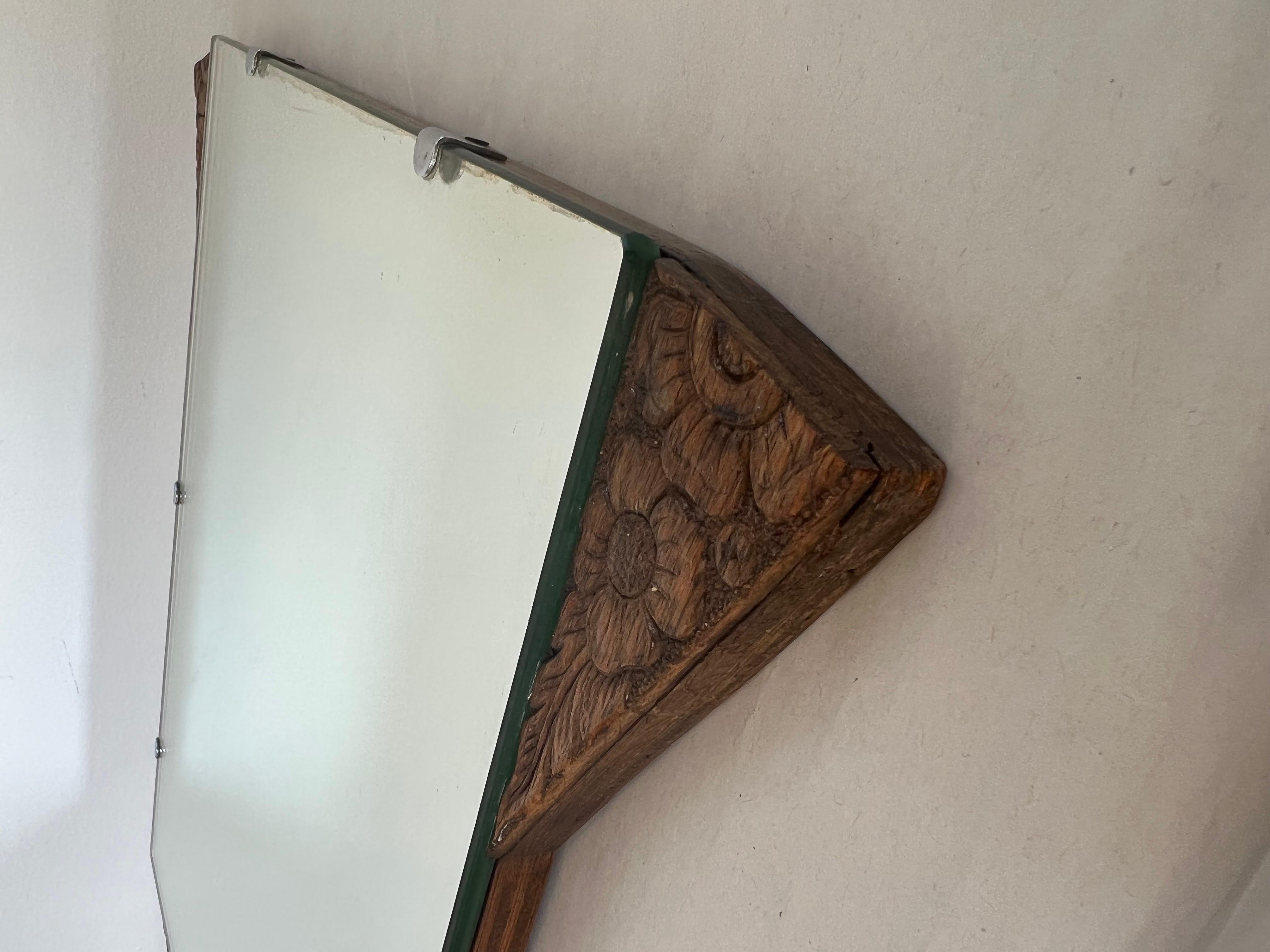 Mid-20th Century Vintage Mirror Art Deco Style with Floral Carvings Possible Circa 1950s-1970s For Sale