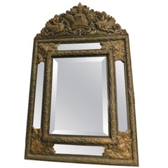 Antique Mirror Frame in Embossed Brass Sheet, Early 1900s, Italy