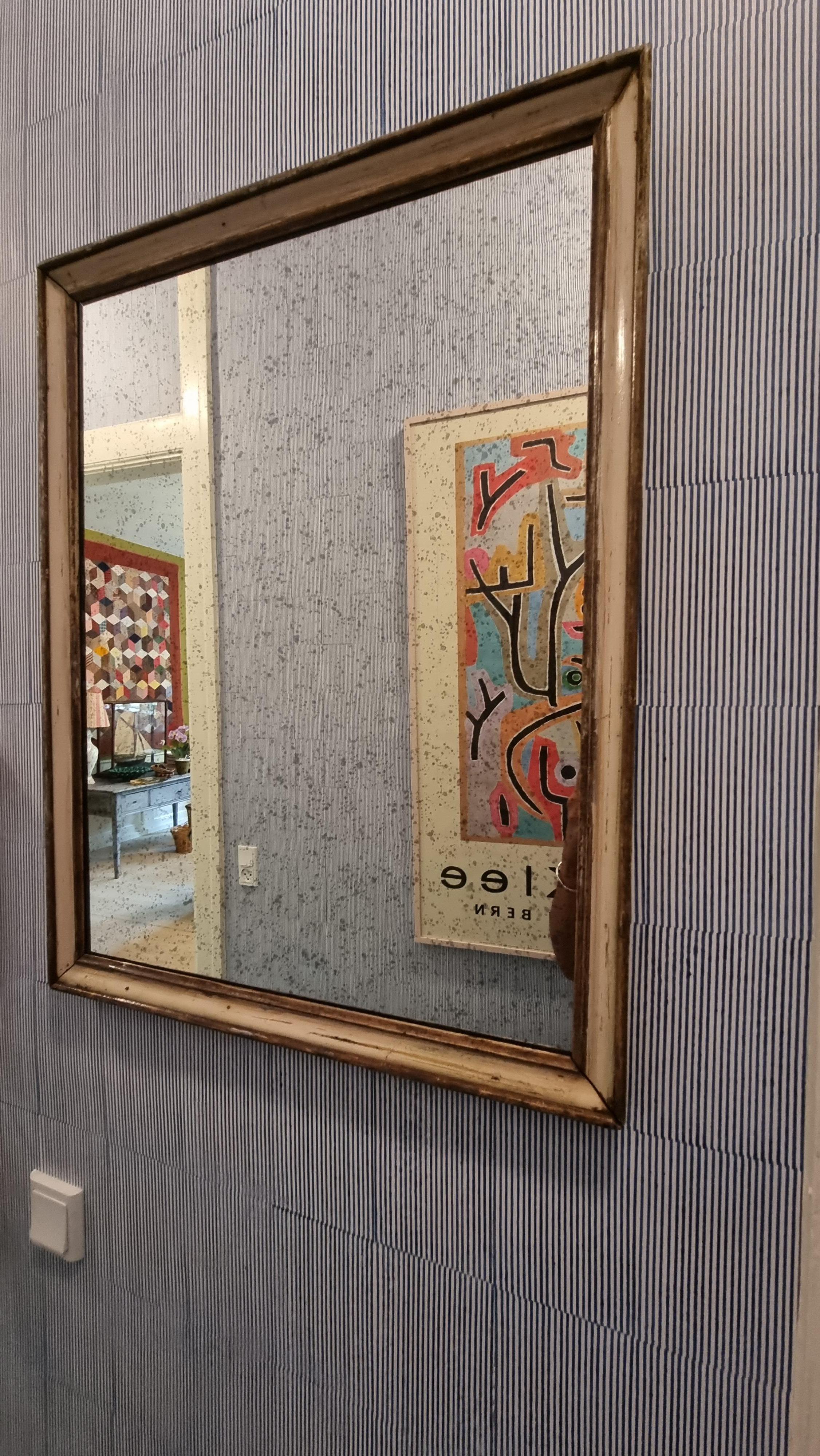 French Vintage Mirror in Antique Wooden Frame with Original Paint, France, 20th Century For Sale