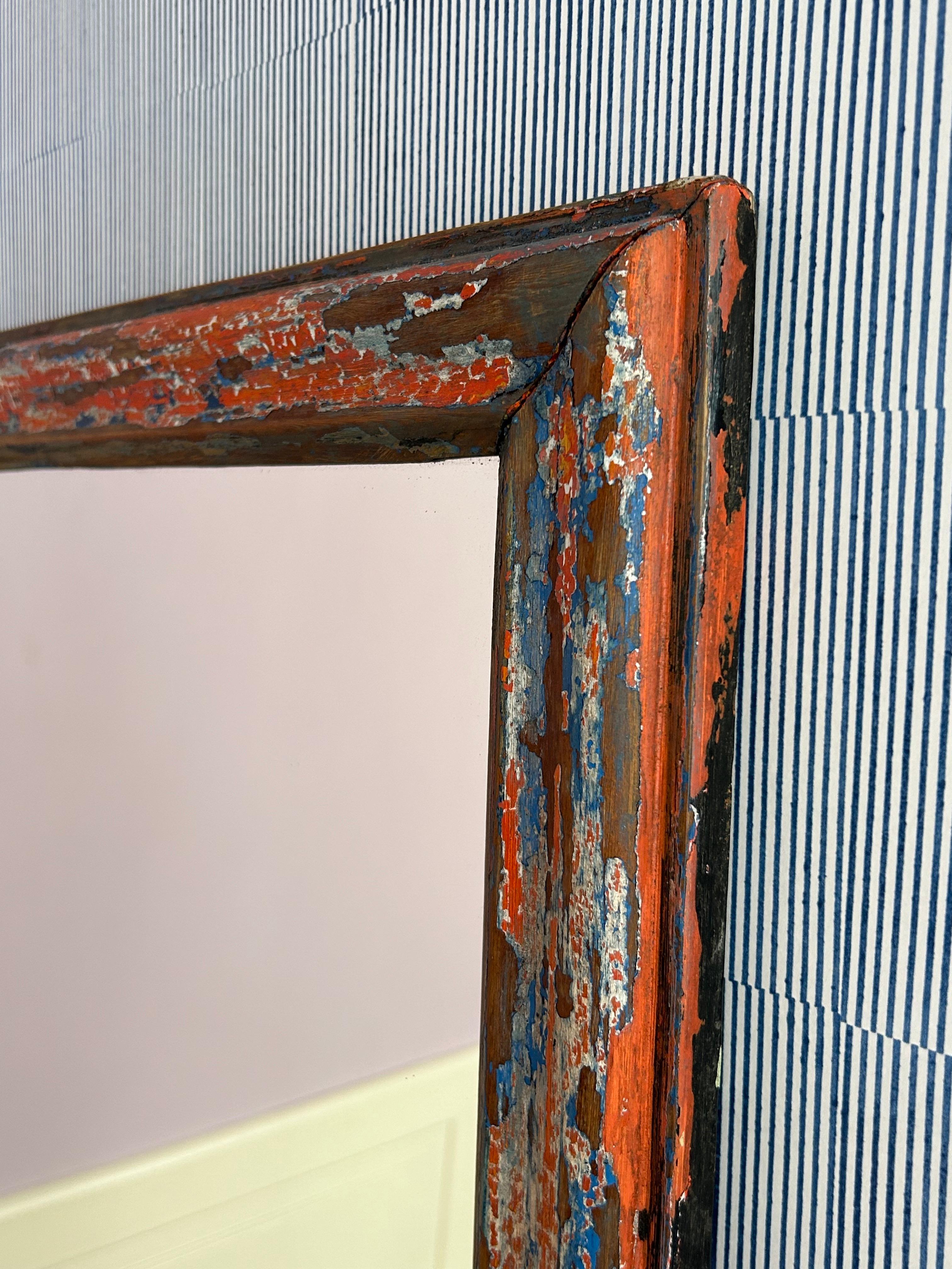 20ième siècle Miroir vintage dans un cadre en bois ancien avec peinture d'origine, France, 20ème siècle en vente